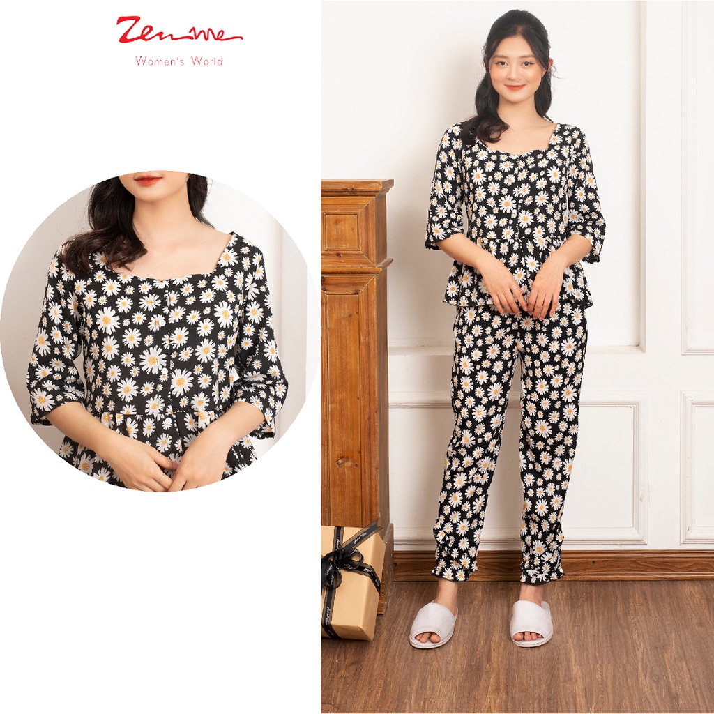 [Mã LT50 giảm 50K đơn 150K] Đồ bộ mặc nhà nữ Zen Me tay lửng quần dài cổ vuông nữ tính chất lụa satin cao cấp | BigBuy360 - bigbuy360.vn