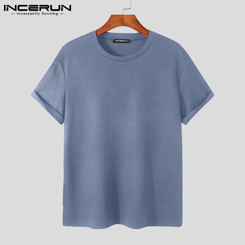 Áo thun INCERUN ngắn tay cổ tròn phong cách đơn giản với 4 màu lựa chọn cho nam