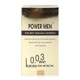 Bao cao su Power Men cao cấp siêu mỏng kéo dài thời gian 0.03 Invi Long Shock Hộp 12 chiếc [Chính hãng Hàn Quốc]