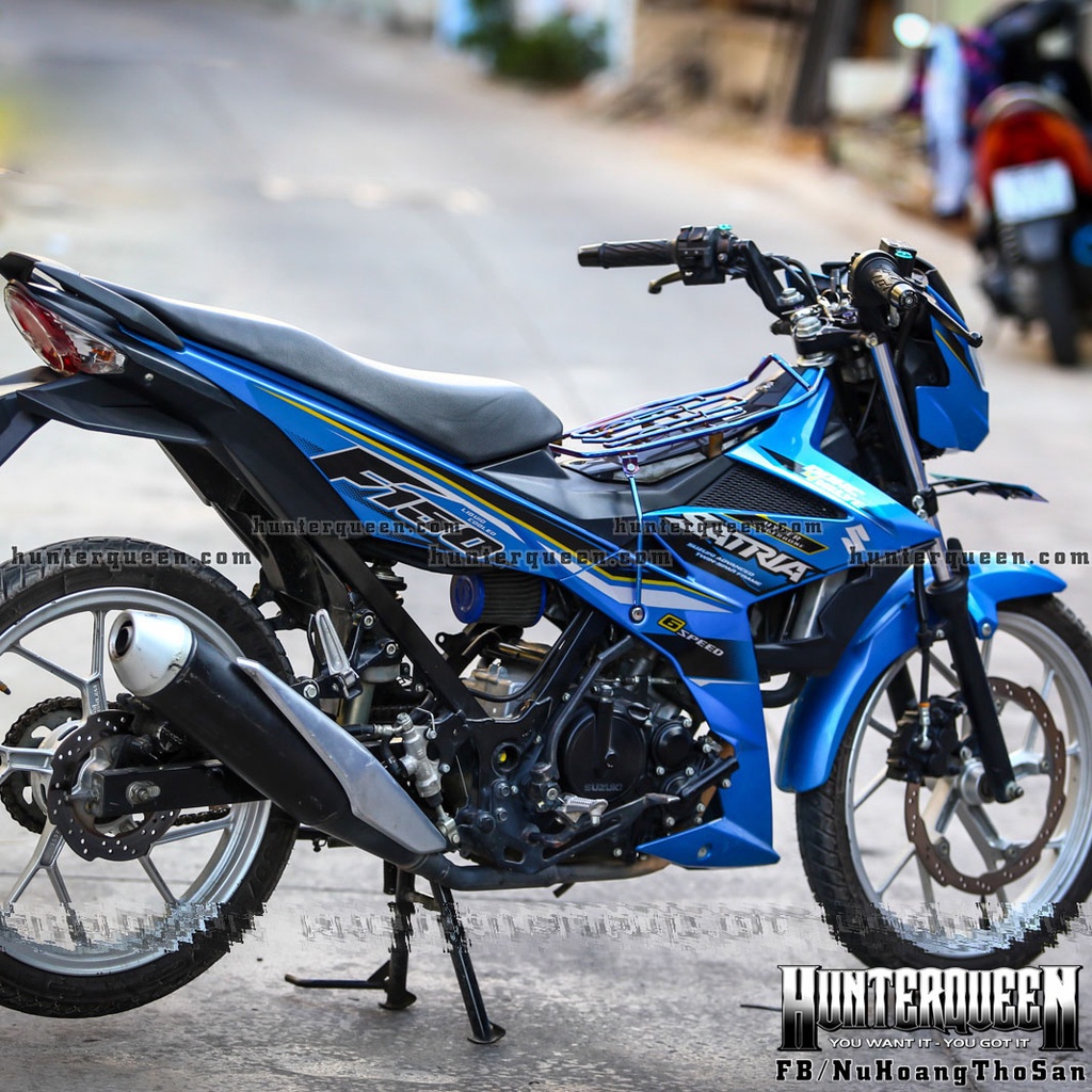 Tem rời cao cấp dán xe Satria xanh đen đơn giản. Không bay màu bong tróc