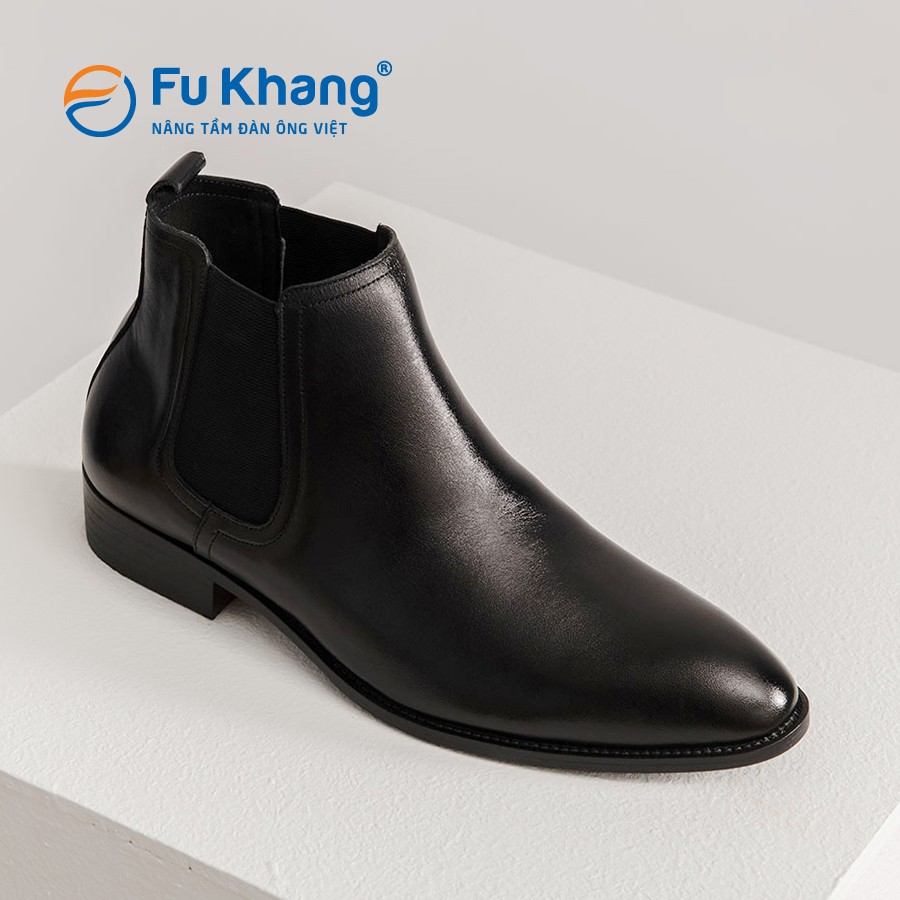 Giày boots nam cao cổ thời trang Fu Khang từ da bò thật màu đen GC11