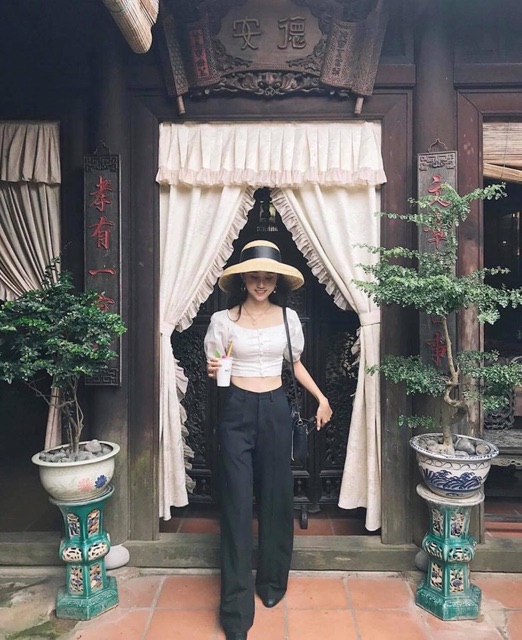 Mũ lồng đèn cói buông vintage siêu sang chảnh (loại đầu tròn, vành rộng)