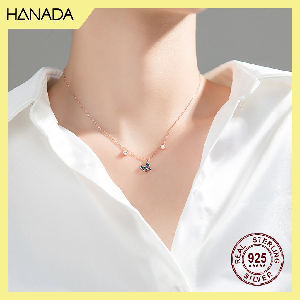Dây Chuyền Bạc 925 Hanada 0661 Vòng Cổ Bướm Xanh