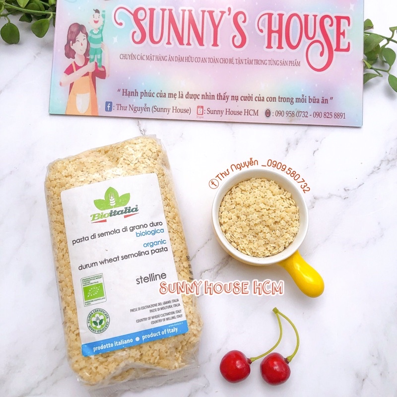 Nui hữu cơ hình sao, hình sò, ống ngắn Bioitalia 500g