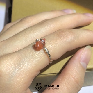 Nhẫn đá Red Agate handmade dây màu bạc