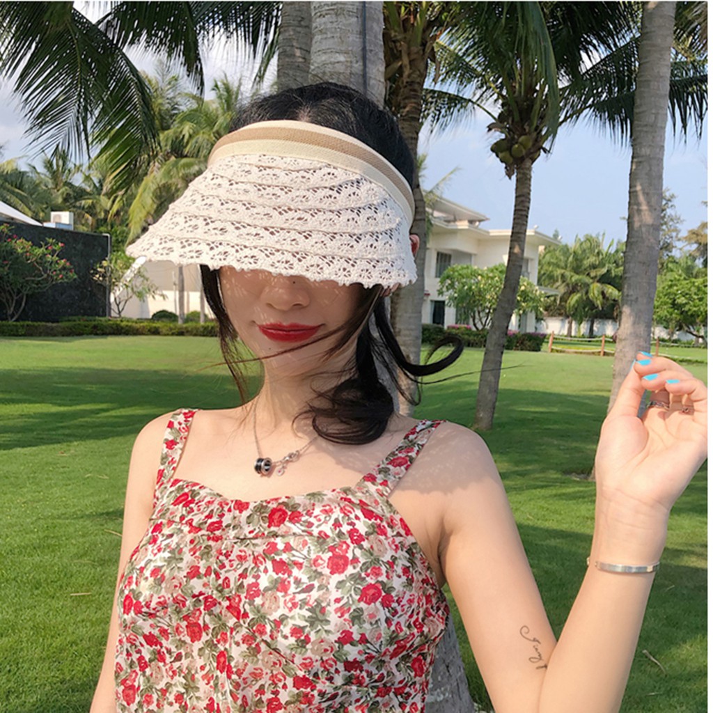 Nón lưỡi trai nửa đầu bằng ren che nắng phong cách Hàn Quốc đi biển mùa hè/ mũ vành rộng cho nữ
