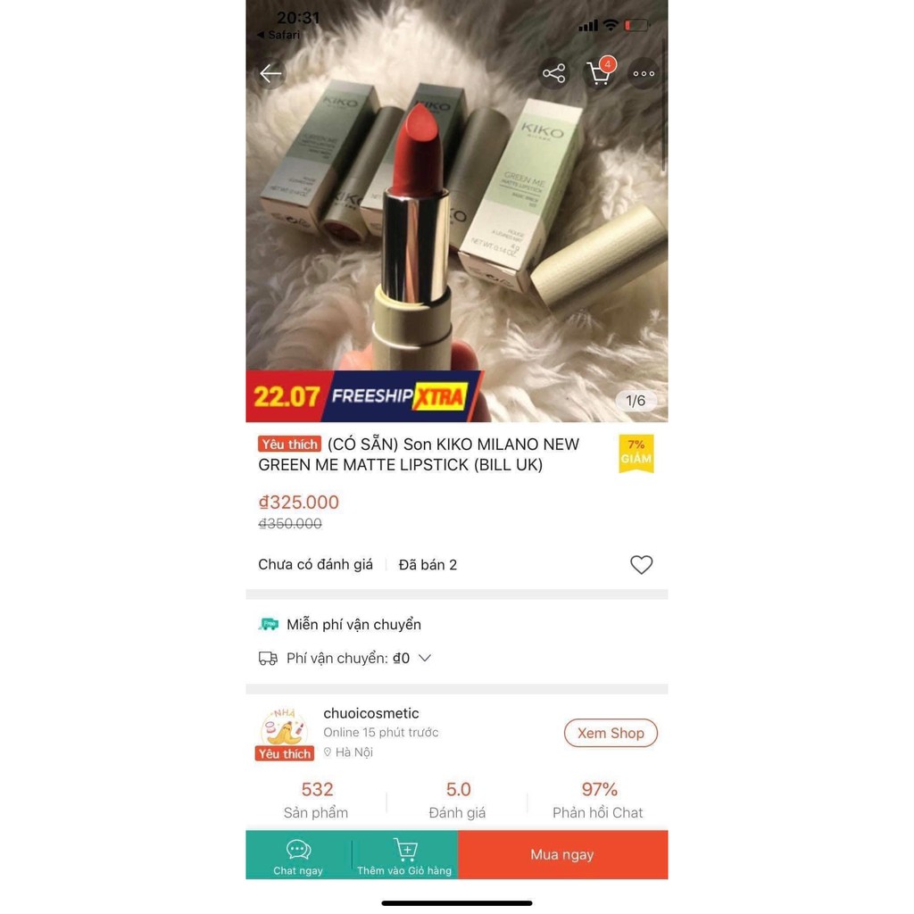 Dành cho bà bầu-Son lì hữu cơ KIKO Green Me Matte màu 103 Basic Brick (cam đất)-Pháp Auth | BigBuy360 - bigbuy360.vn