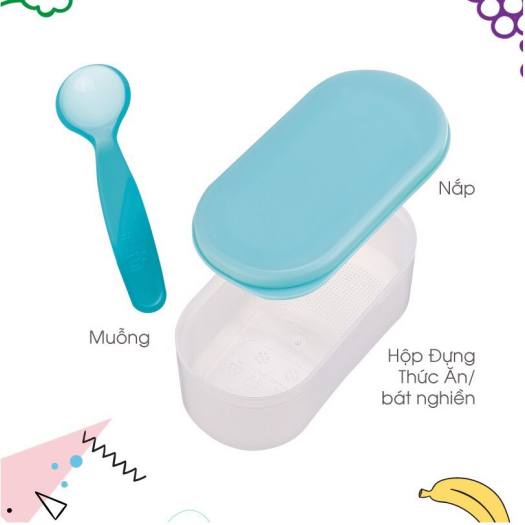 Bộ dụng cụ chế biến thức ăn dặm an toàn 3 trong 1 Burine - AH.40008