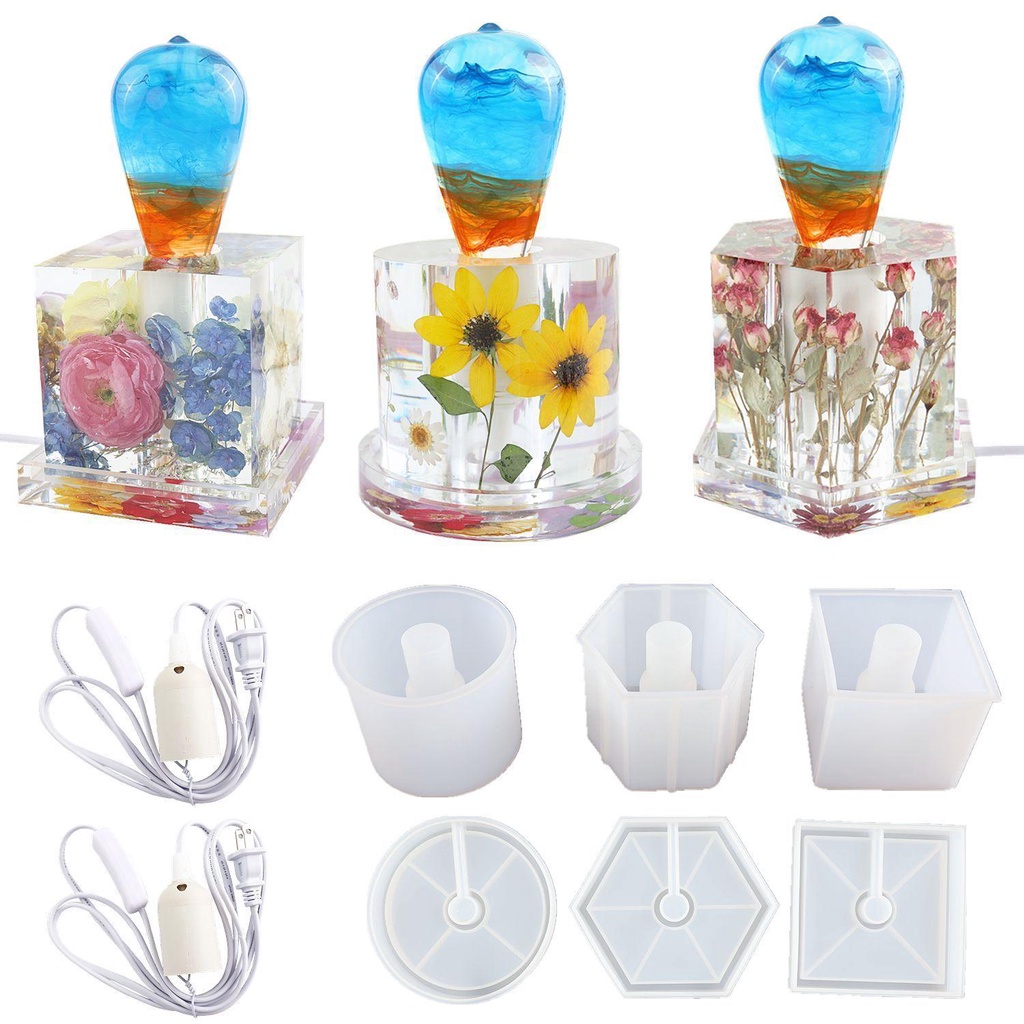 Khuôn Silicone Làm Đèn Ngủ Hình Trụ Lục Giác DIY Bent1