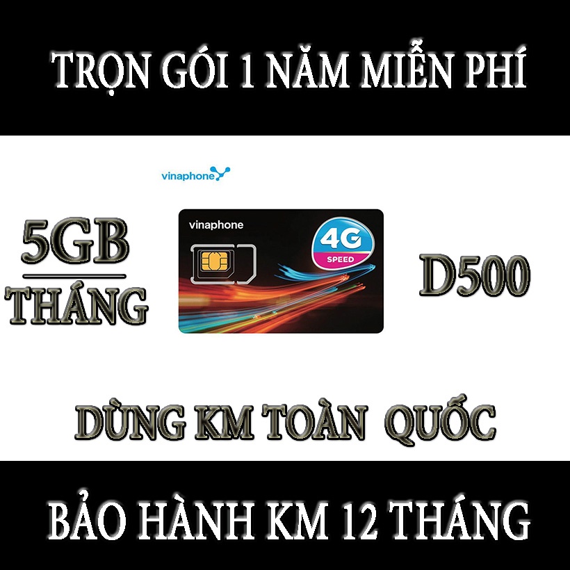 SIM VINAPHONE 4G D500 TRỌN GÓI 1 NĂM 5GB/THÁNG dùng cho điện thoại di động,máy tính bảng,wifi di động,dcom