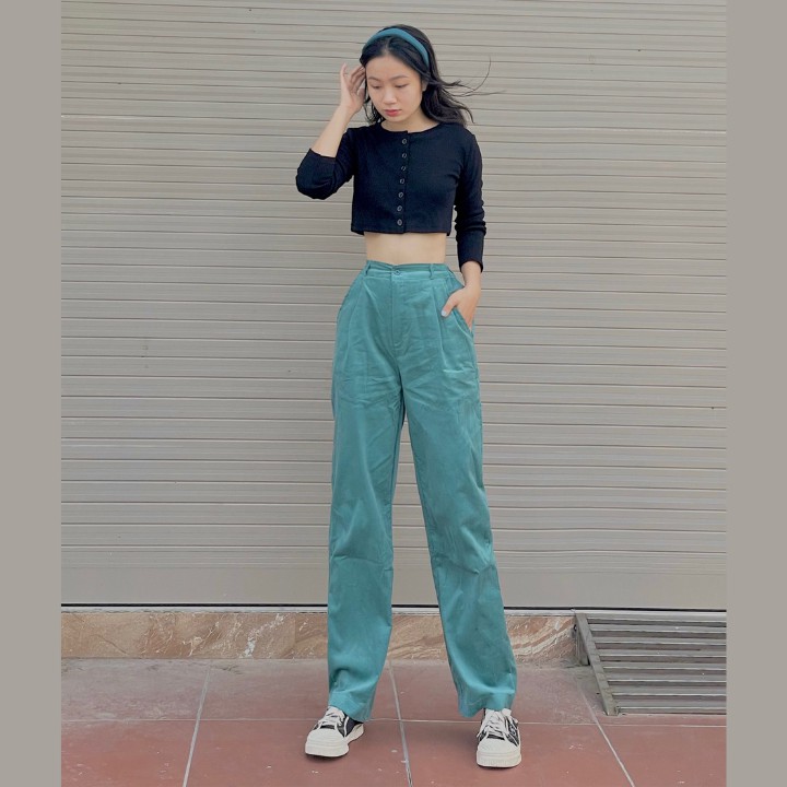 Quần Nhung Tăm Nữ Dài Form Rộng Lưng Cao Phong Cách Unisex Siêu Hack Chân RÔ STORE QD25