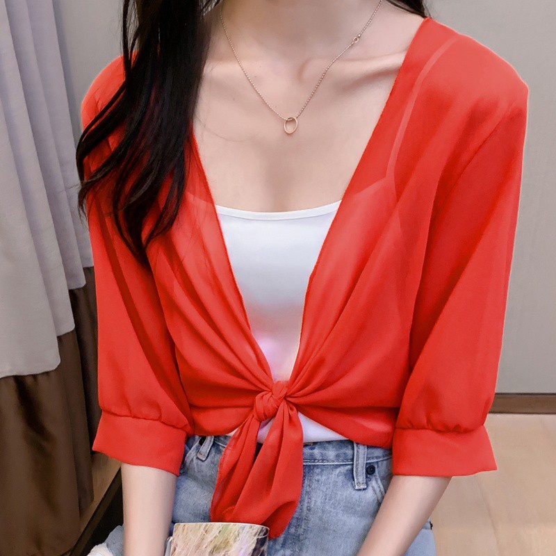 Áo khoác vải voan siêu mỏng dáng ngắn phong cách mùa hè