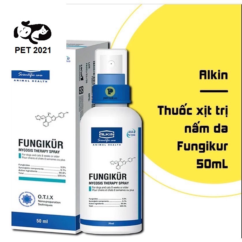ALKIN FUNGIKUR 50ml Xịt Chữa Nấm, Ve Rận Ghẻ Ngứa Viêm Da Cho Chó Mèo
