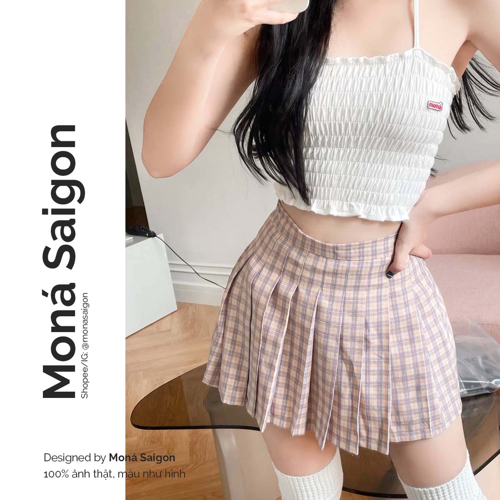 MONÁ - Chân váy tennis caro xếp li chất Kaki - ALICE SKIRT