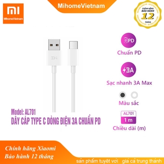 Dây cáp type c zmi al701, sạc nhanh 3a, dài 1m bảo hành 12 tháng
