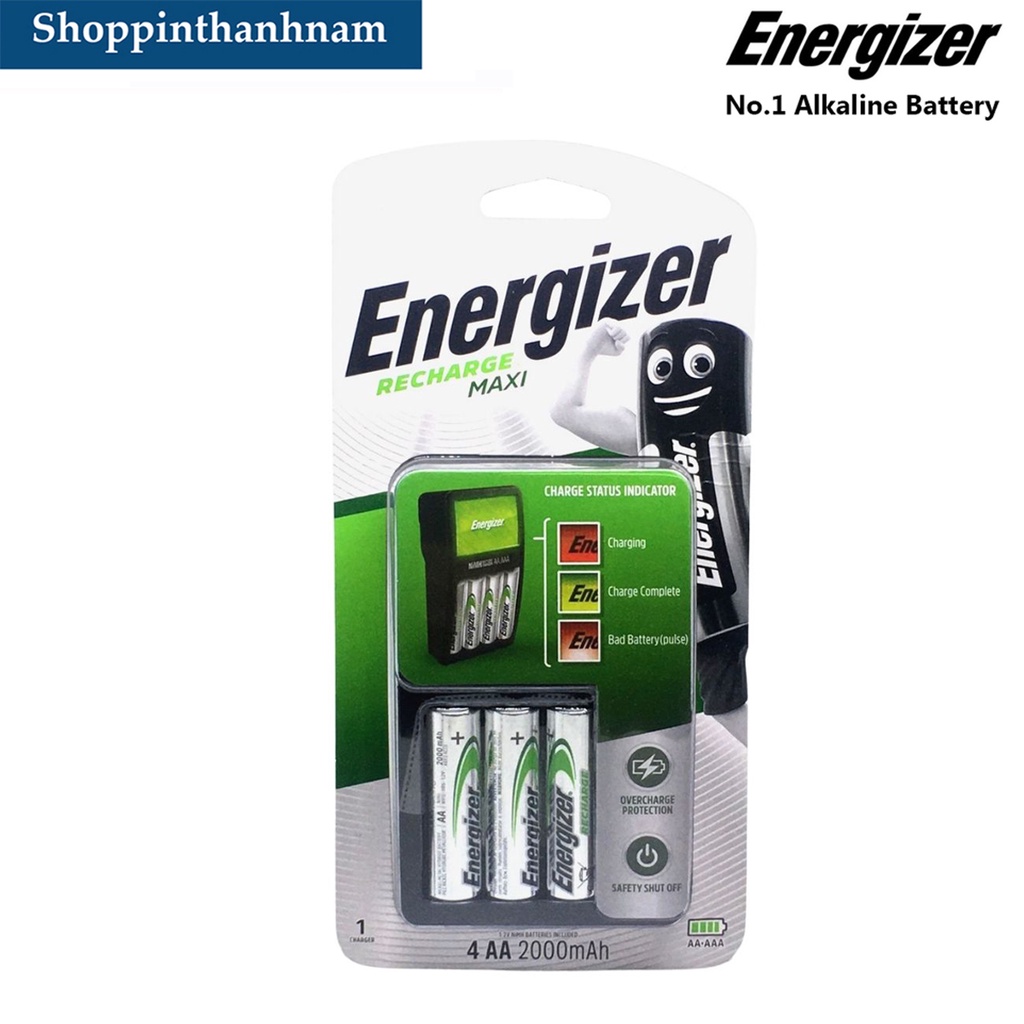 Bộ máy sạc pin nhanh , tự ngắt Energizer kèm 4 pin sạc AA 2000mAh