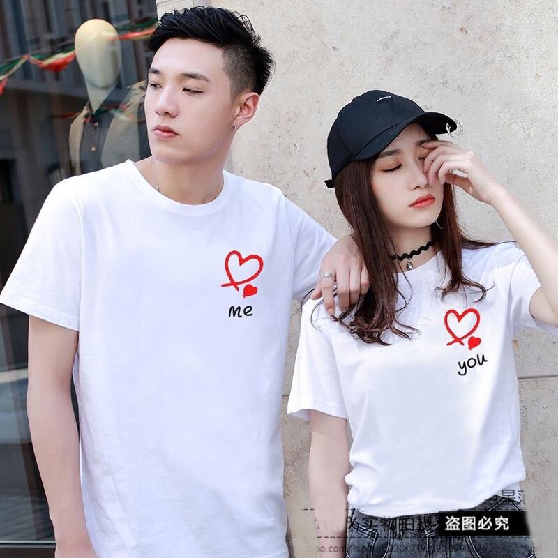 Áo thun đôi, đồ đôi nam nữ tình nhân in tim và chữ you me