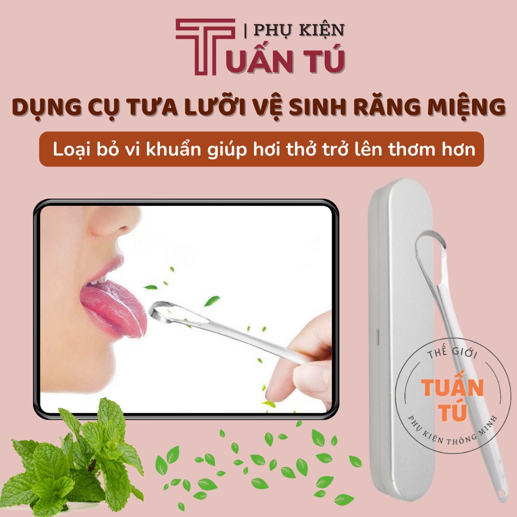 Dụng cụ cạo lưỡi tưa lưỡi inox vệ sinh răng miệng giảm hôi miệng hiệu quả kèm hộp thép đựng tiện lợi - Tuấn Tú Offcail