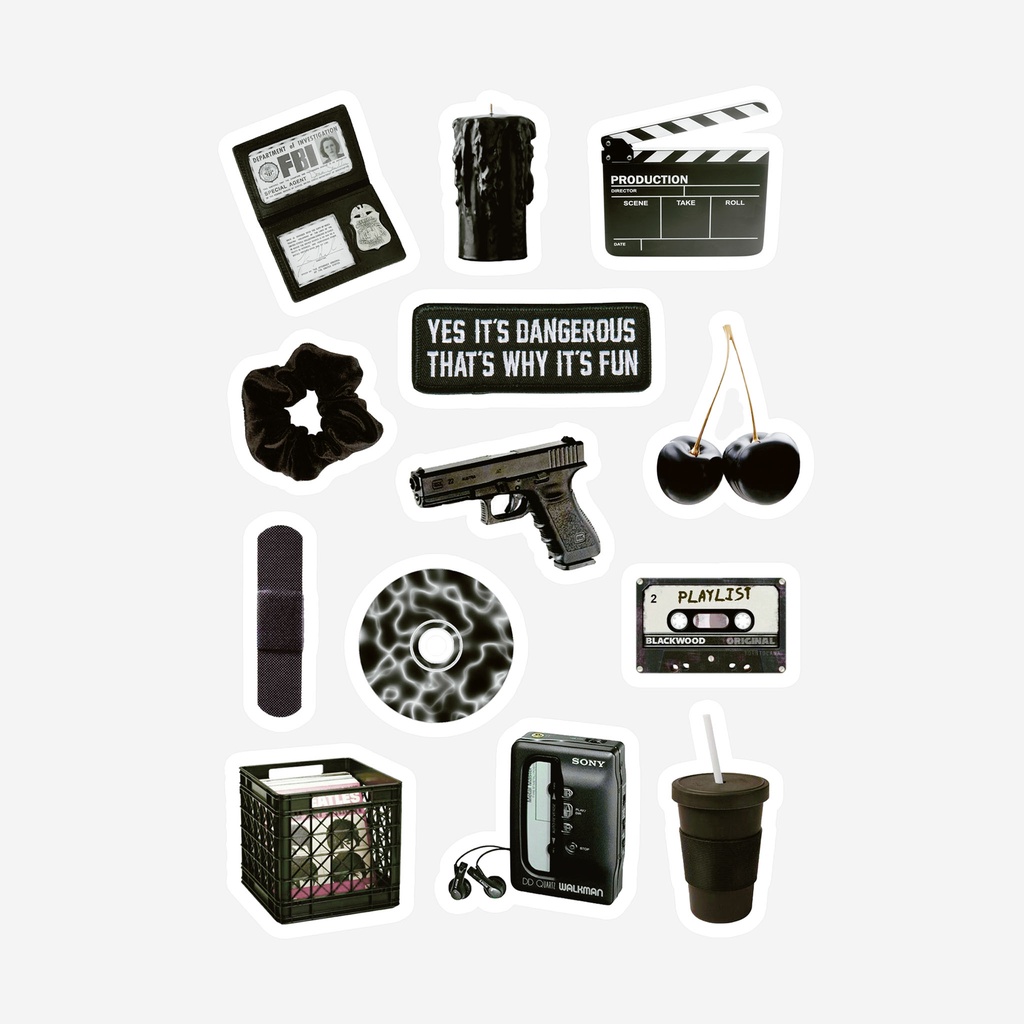 Daice || black sticker pack  - bộ 13 sticker/nhãn dán/decal chống nước trang trí