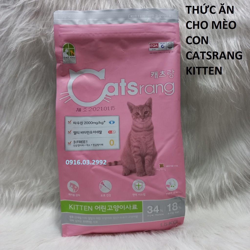 Thức ăn cho mèo con Catsrang Kitten 1,5kg, Thức ăn cho mèo con trên 3 tháng tuổi