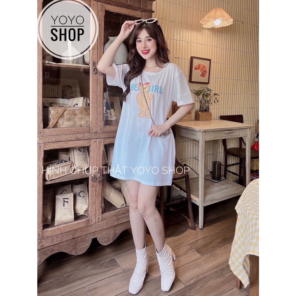 Áo đầm nữ thun thái phom rộng dáng dài dấu quần tay lỡ form dưới 70kg bea girl màu hồng nhạt