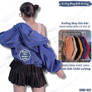  Áo khoác nữ quảng châu form lửng dơi tay phồng nhung tâm thêu sau LOGO. DGG - NT1012 
