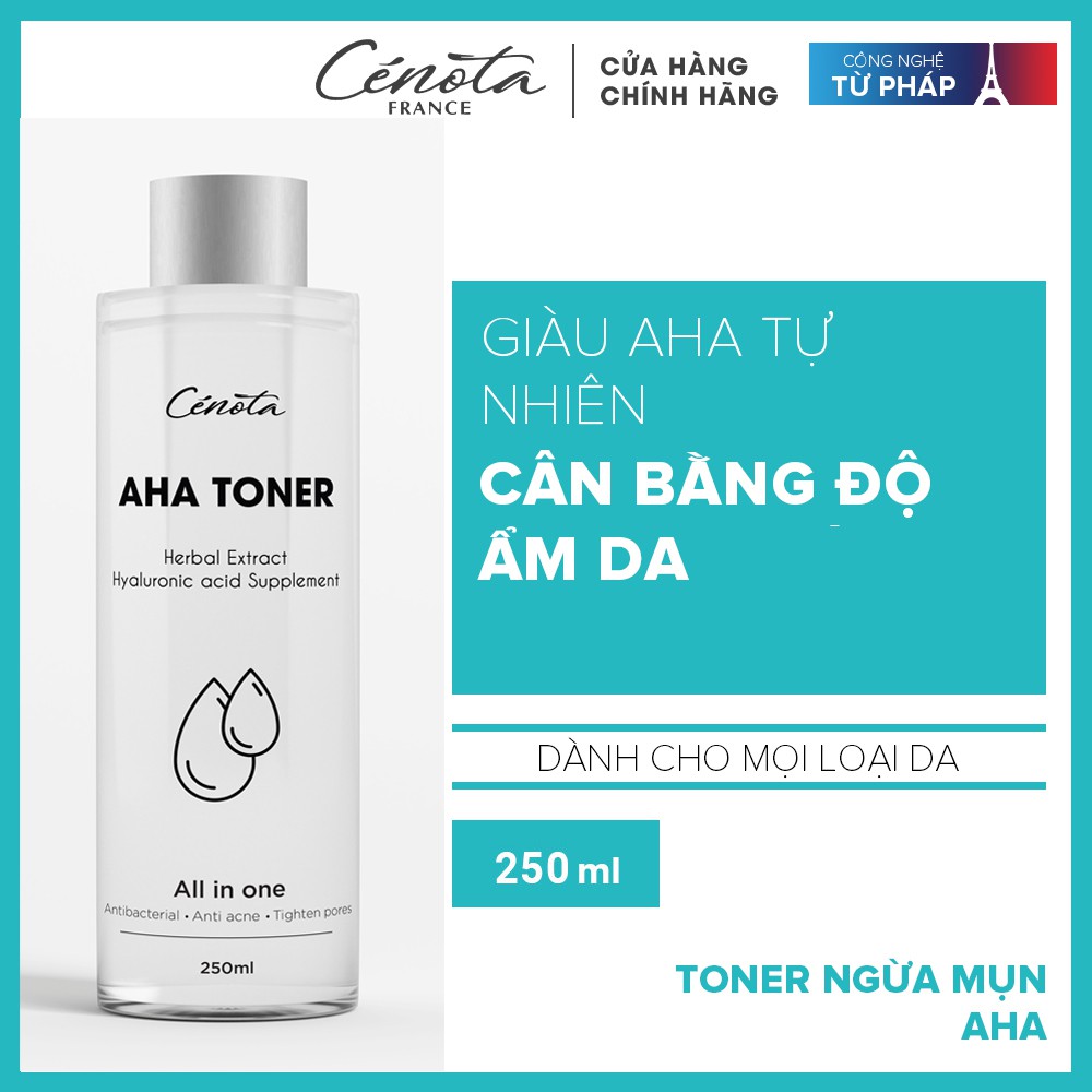 Nước hoa hồng dành cho da mụn Cénota Aha Toner 250ml, nước hoa hồng dưỡng ẩm, cân bằng độ ẩm da