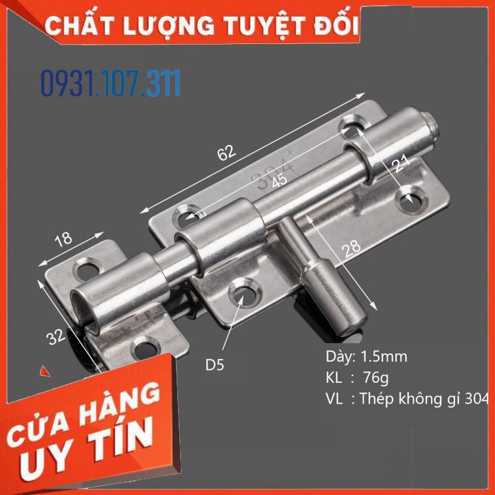 Chốt khóa cửa, then khóa cửa bằng vật liệu thép không gỉ K06 cao cấp loại 3 inch, 6 inch bền bỉ và chắc chắn