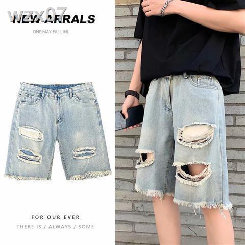 Summer ripped denim shorts nam quần ống rộng năm điểm trong phiên bản Hàn Quốc của xu hướng âu đa năng và giản dị