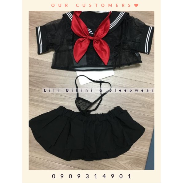 Đồ Ngủ Cosplay Nữ Sinh Gợi Cảm trong suốt vải voan màu Hồng, Đen hàng cao cấp