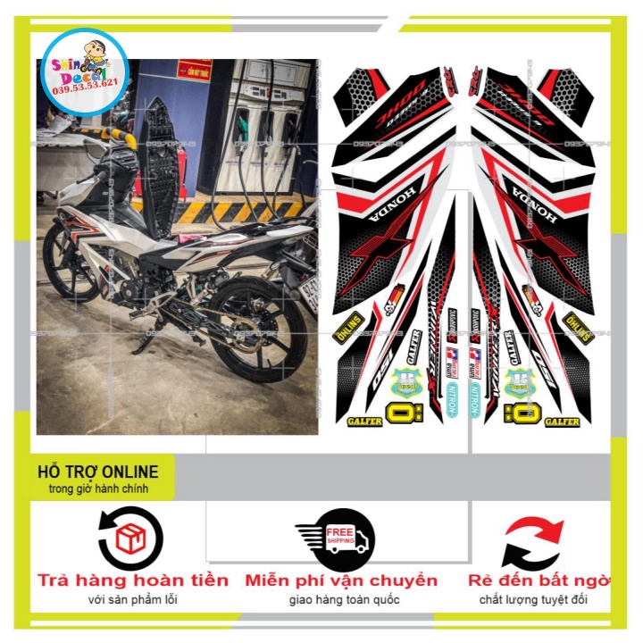 TEM XE WINNER X TỔ ONG DÁN XE TRẮNG HOẶC BẠC IN DECAL TRONG -- SHIN DECAL 2