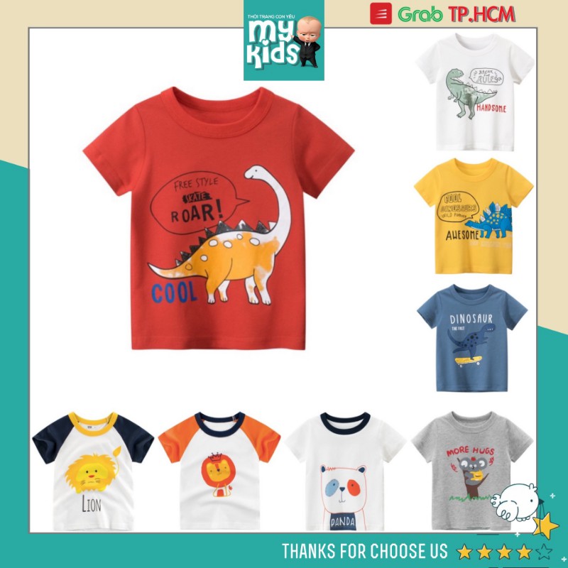 Áo bé trai 27KIDS áo thun cho bé in hình DINOSAUR ngộ nghĩnh chất cotton hàng xuất Âu Mỹ