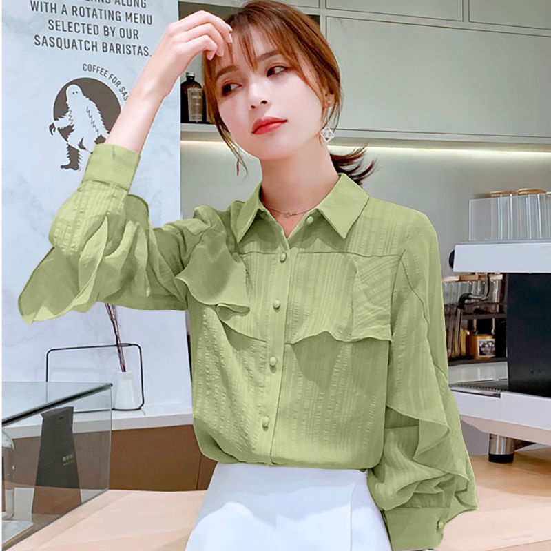 Áo Sơ Mi Chiffon Tay Dài Dáng Rộng Thời Trang Mùa Hè Phong Cách Hàn Quốc Dành Cho Nữ