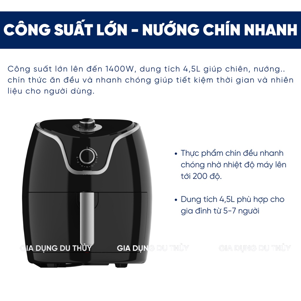 Nồi chiên không dầu 4.5 lít CQ1502 Goldsun hàng chính hãng, chống dính cao cấp, thiết kế thông minh bảo hành 12 tháng