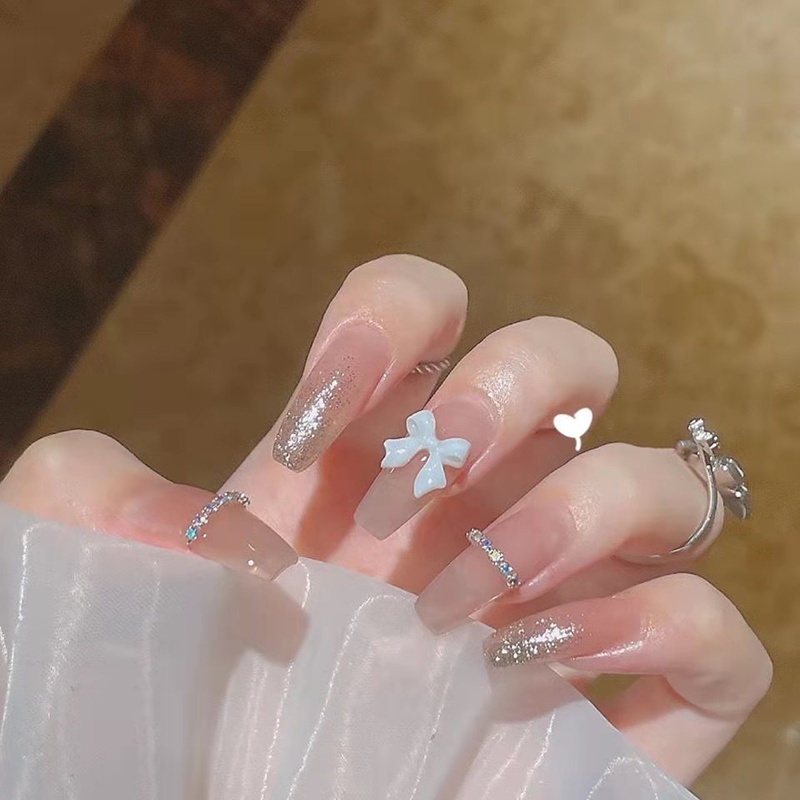 Set 24 Móng Tay Giả Dài Màu Vàng Kèm Keo Dán