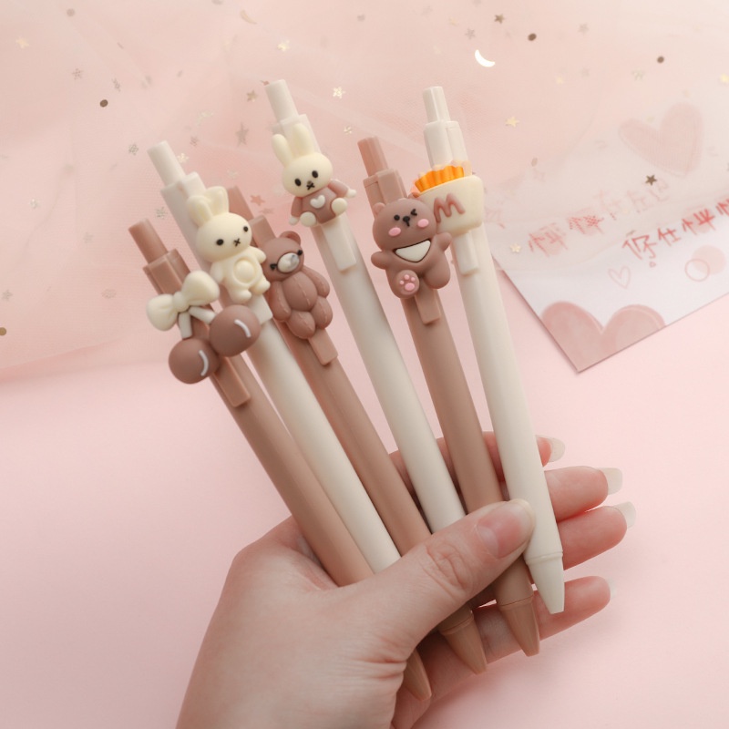 Bút Bi Bấm Gel Mực Nước Màu Đen HynBee Họa Tiết Hoạt Hình Gấu Thỏ Dễ Thương
