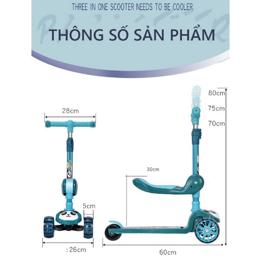 Xe Scooter PANDA 3In1 Chồi Chân, Có Nhạc - Home and Garden