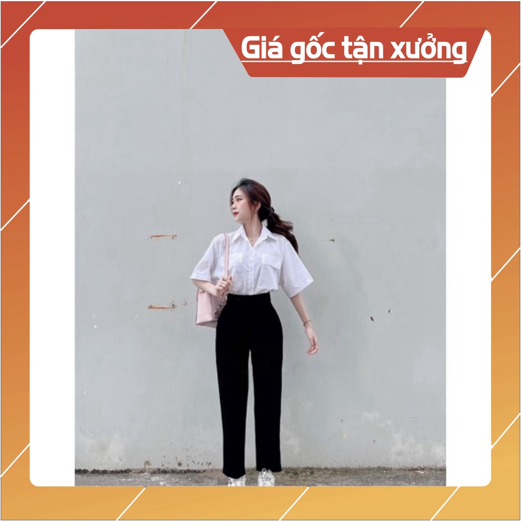 Quần Tây Baggy Đi Học Nữ Cạp Có Đai Lưng Cao Màu Đen Dáng Dài - Quần Vải Công Sở Vitex Dày Dặn Phối Áo Sơ Mi Đi Học Làm