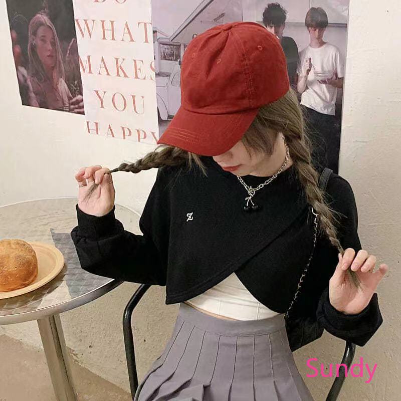 Set Áo Tay Dài Phối Dây Chéo Thời Trang Mùa Hè Cá Tính Cho Nữ