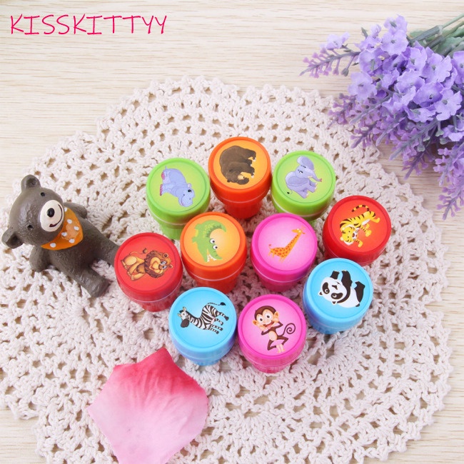 Set 10 con dấu tự in hình động vật khủng long hoạt hình làm đồ chơi cho trẻ em