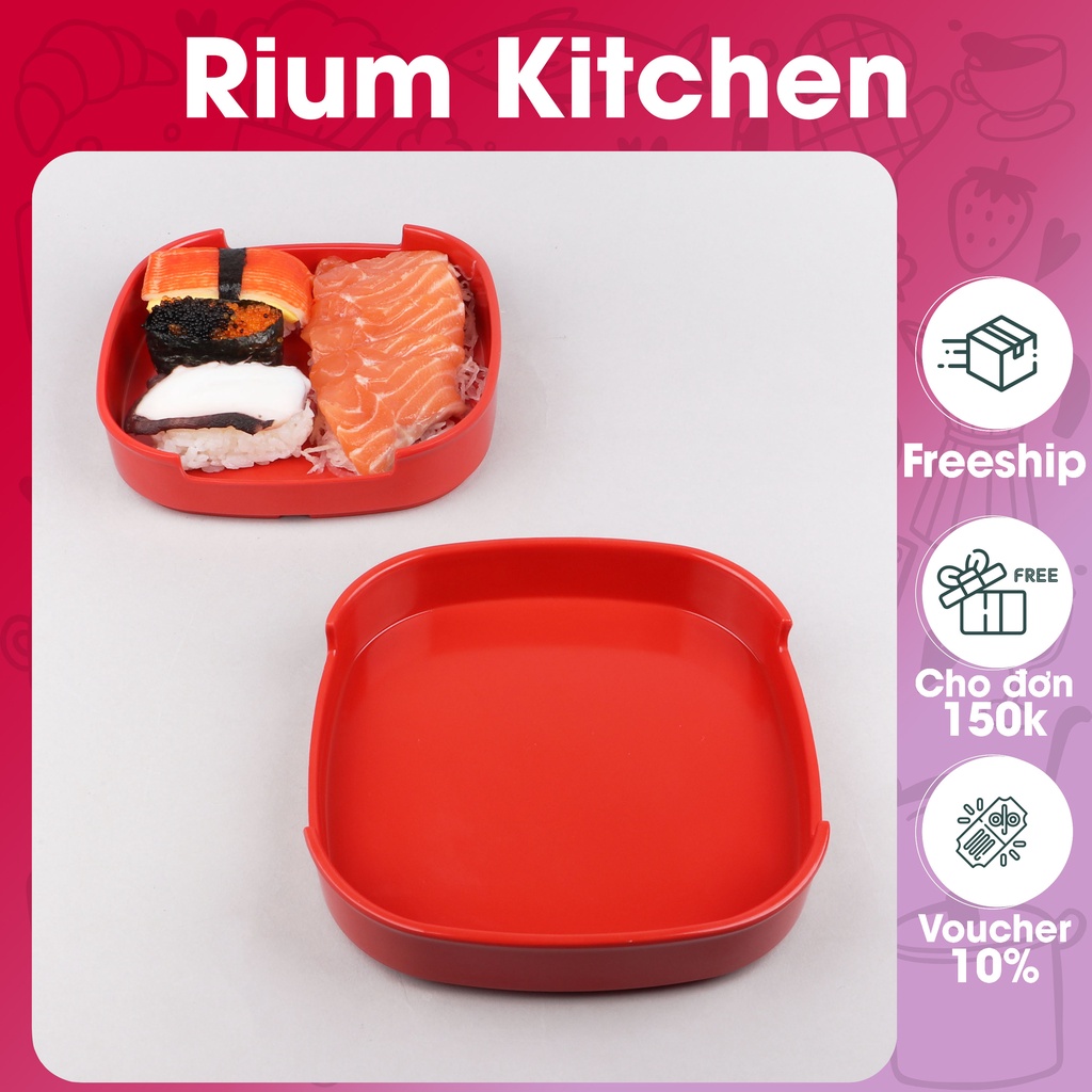 Khay nhựa sushi hình vuông chất liệu Melamine 14x14x3cm cao cấp KSV01 - Khay sushi