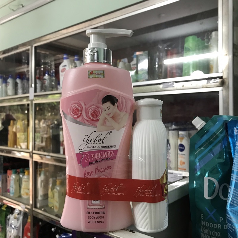 SỮA TẮM THẢO DƯỢC TRẮNG DA THEBOL ROSE PASSION  650g TẶNG SỮA TẮM KEM TRẮNG NƯỚC HOA OVAILOVE 180g