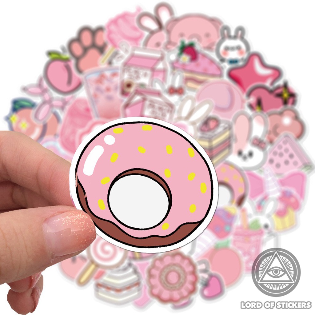 Set 50 Hình Dán Sticker Họa Tiết Graffiti Màu Hồng Cute Chống Thấm Nước Trang Trí Mũ Bảo Hiểm, Điện Thoại, Laptop, Sổ