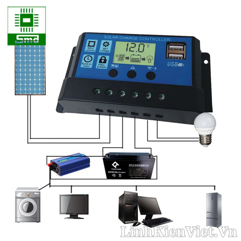 Điều khiển sạc pin năng lượng mặt trời 12V/24V-30A công suất 360W