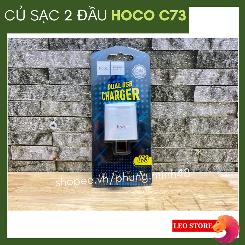 Củ sạc/Cốc sạc điện thoại Hoco C73 2 đầu USB với đầu ra 2.4A - Hàng chính hãng bảo hành - Cam kết hình thật