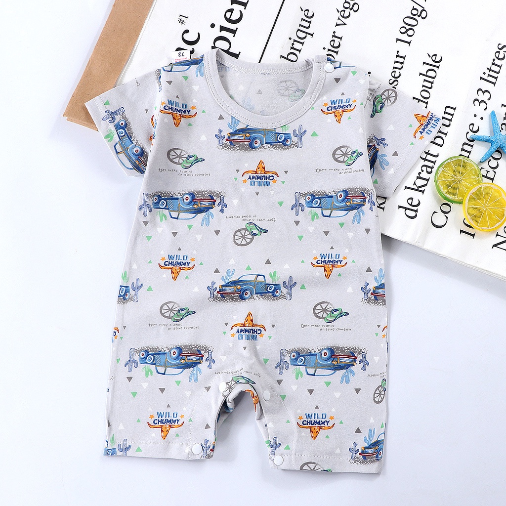 Bộ áo liền quần cotton tay ngắn kiểu dáng dễ thương cho trẻ sơ sinh từ 0-24 tháng tuổi