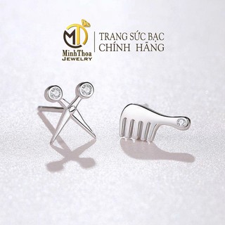 Bông tai nữ bạc đẹp, khuyên tai cá tính hình kéo lược nhỏ xinh trang sức bạc ta Minh Thoa JEWELRY