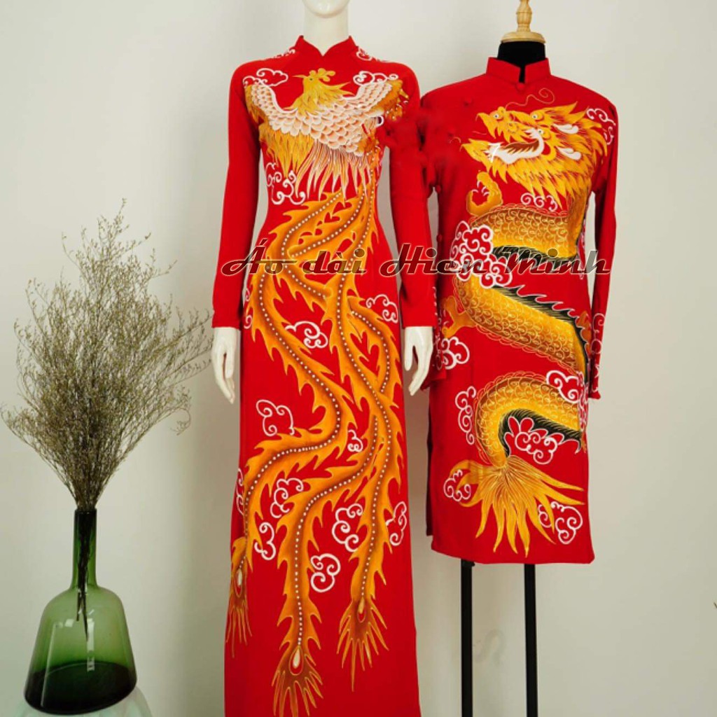 Áo dài cưới cặp đôi  đôi Rồng - Phượng vẽ tay