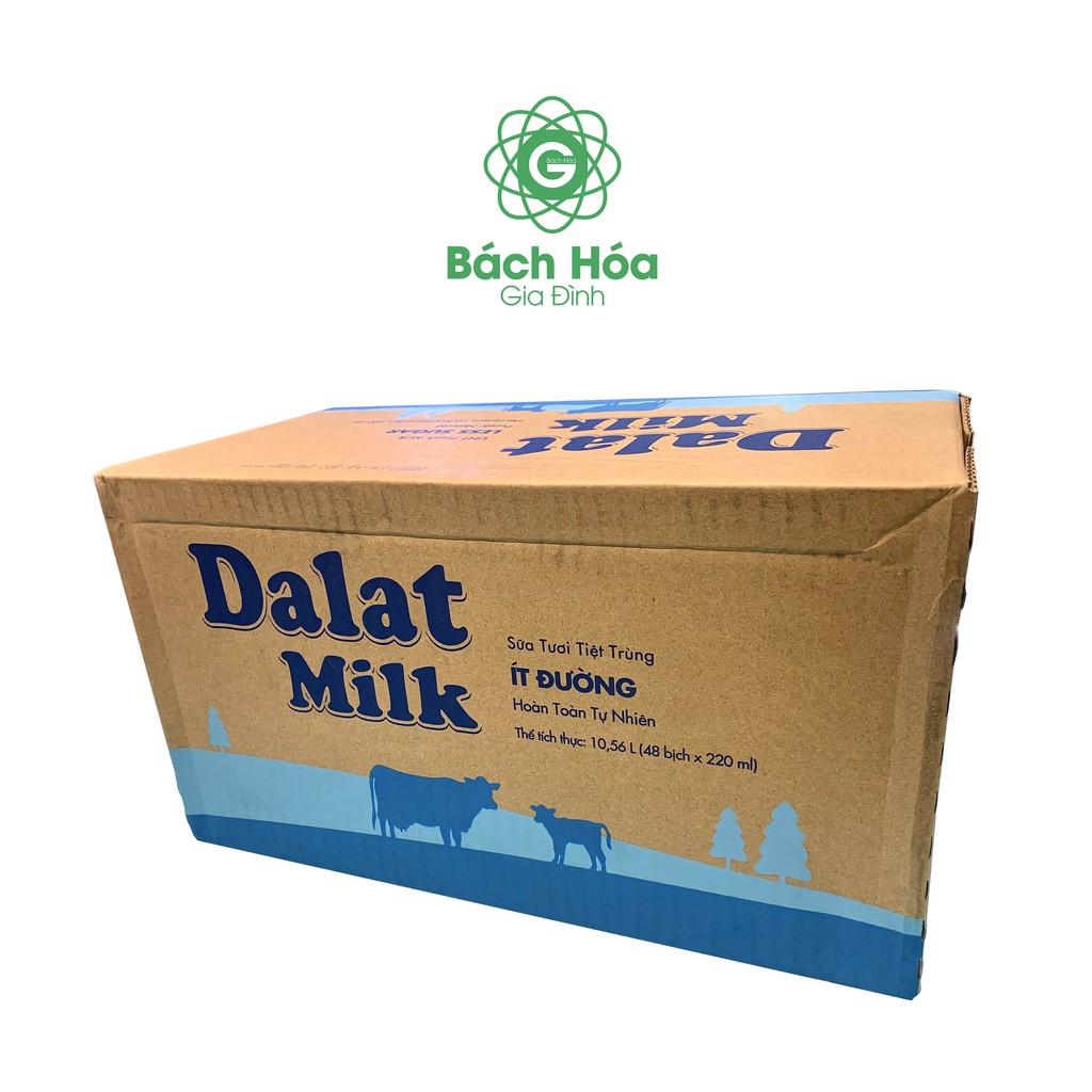 Thùng 48 Bịch Sữa Tươi Tiệt Trùng Dalat milk Ít Đường 220ml