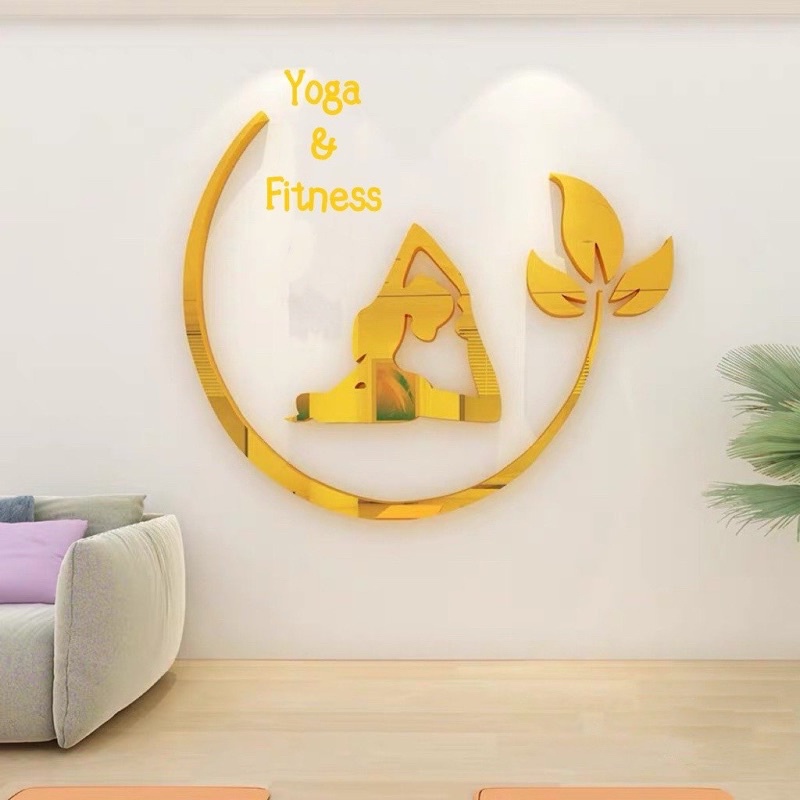 Tranh mica 3d dán tường trang trí phòng tập yoga, thể dục thể thao, shop bán đồ tập